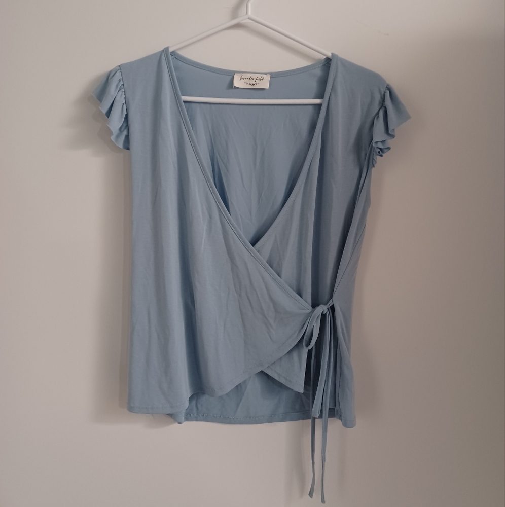 Lavender Field Wrap Tie Ruffle Sleeve Blouse Top